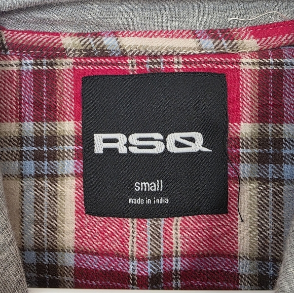 NEW RSQ Red Cream Plaid Button Up Hooded Outdoor Flannel Jacket Size Small - Picture 7 of 10